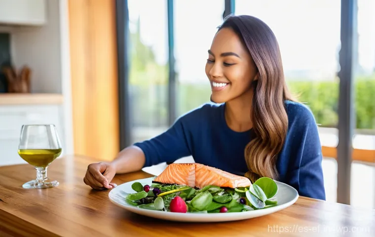 모발 건강을 위한 영양소 섭취 팁 - **A Vibrant, Balanced Meal for Hair Health:**
A bright, high-resolution photograph of a healthy,...