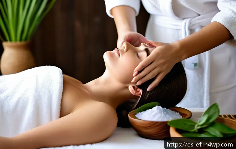 모발과 두피 건강을 동시에 챙기는 방법 - A serene and elegant spa setting featuring a young woman with healthy, shiny hair wearing a soft cot...