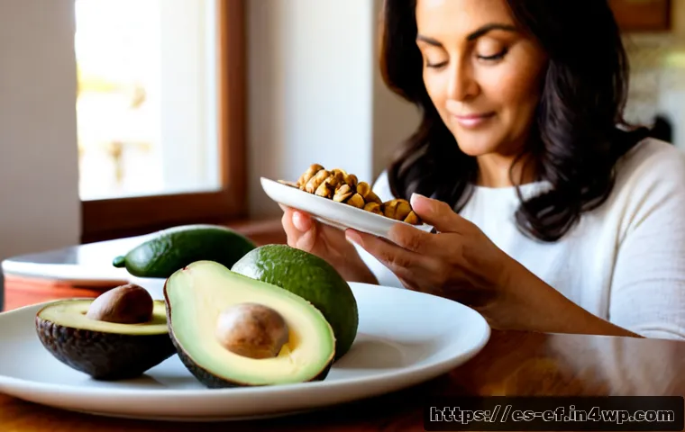 Home 17 헤어 건강을 위한 필수 지방산 - Photorealistic close-up lifestyle scene of a healthy middle-aged Hispanic woman with glossy, strong ...